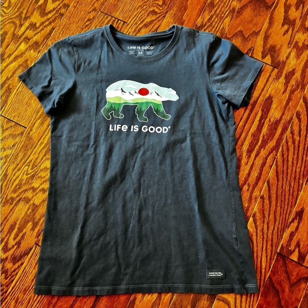 Life is good women’s size medium tshirt. Blue with bear mountain design. - Picture 8 of 8